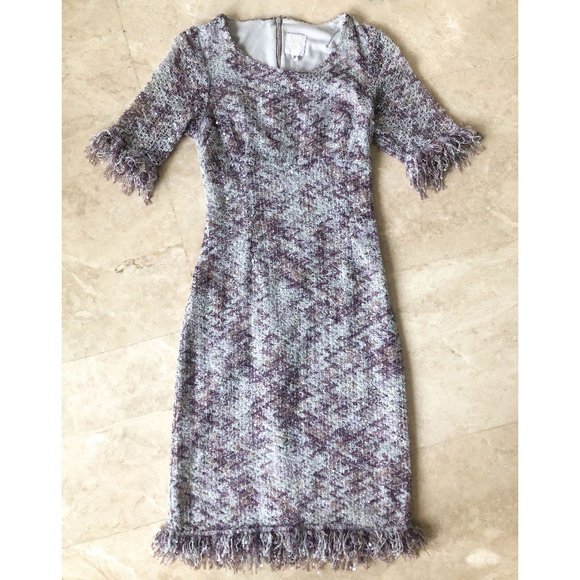Mint boho chic ANNA SUI Fall Winter 90s knee length lavender purple dress fringe - Picture 4 of 7